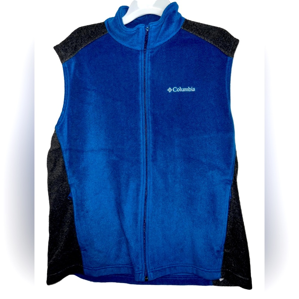 Columbia Vest Blue Gray Outdoor Fleece Sleeveless Zip Coat Mens Large - Picture 1 of 5